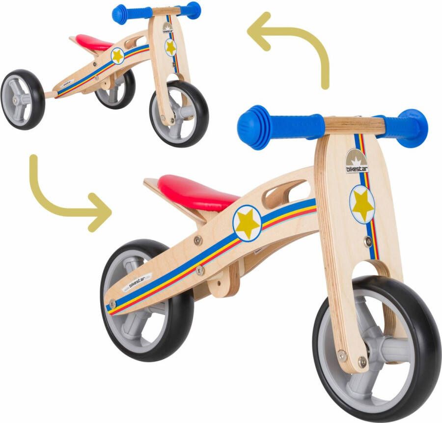 Bikestar mini loopfiets 2 in 1 hout 7 inch blauw