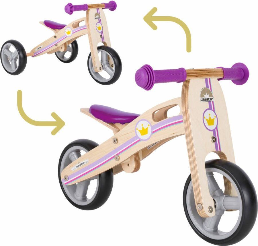 Bikestar mini loopfiets 2 in 1 hout 7 inch lila
