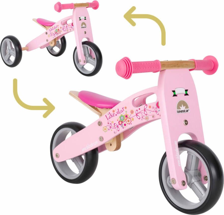 BikeStar mini loopfiets 2 in 1 hout roze