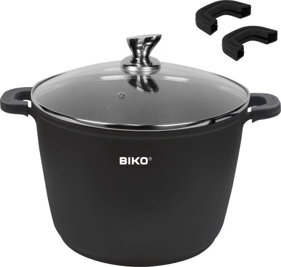 Biko AD28 Soeppan Inductie Bakpan Inductie Braadpan Ø 28 cm 10 5 Liter Kookpan Met Glazen Deksel Voor Alle Warmtebronnen Antiaanbaklaag Aluminium Zwart