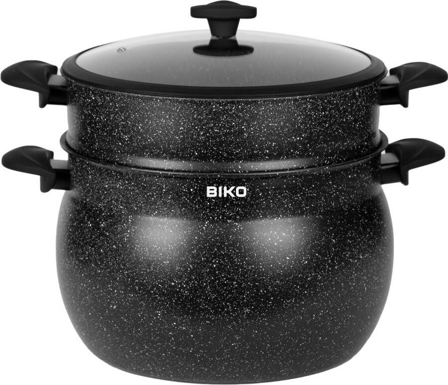 Biko Couscous pan Stoompan Marmeren coating 12 Liter Zwart