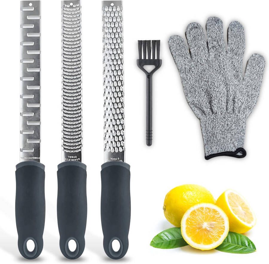 Bikolo Rasp Set Handrasp Zester Kaasrasp Nootmuskaatrasp Citroenrasp Gemberrasp Inclusief Borstel & Handschoen Luxe Cadeauverpakking + E-Book Kookboek