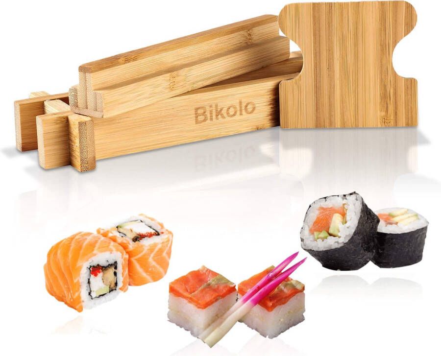 Bikolo Sushi Maker Pers Sushi Set Sushi Pers Sushi Kit Sushimakers Maki Sushi Bamboe Hout Duurzaam + E-Book Kookboek