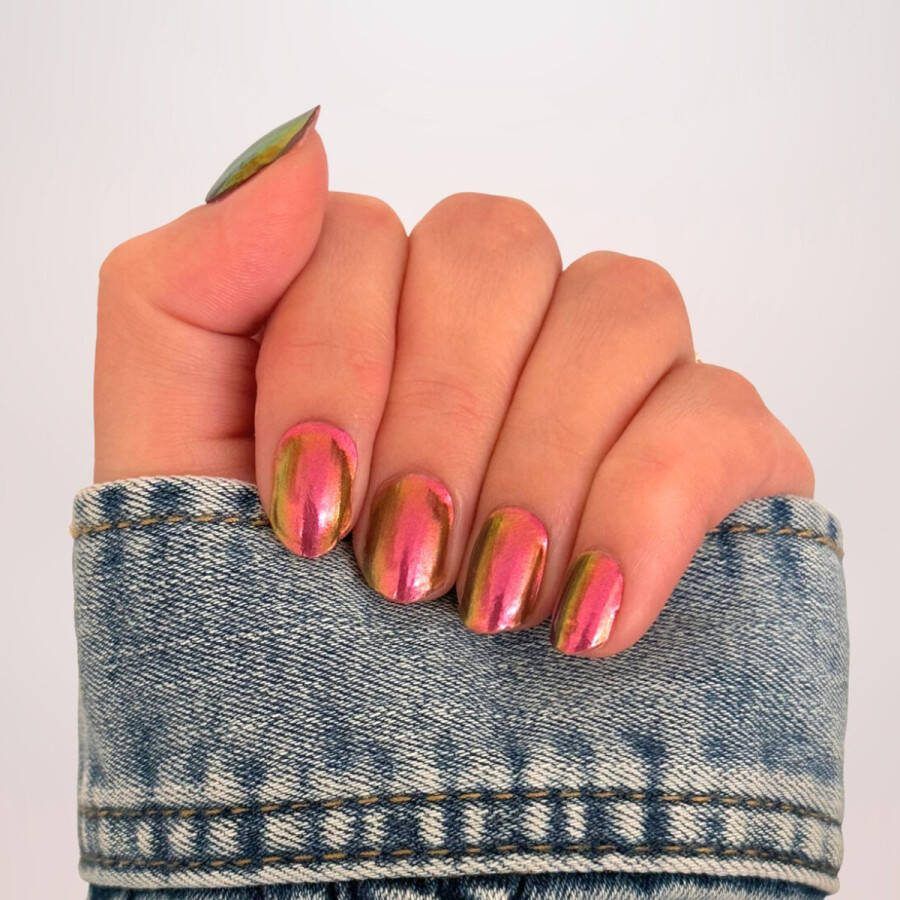 BIMA Nails Gellak Nagel Stickers Gel Nagel Wraps Metalic Pink Holographic