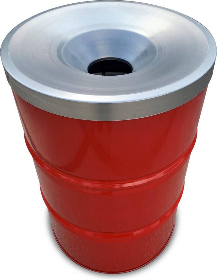 BinBin industriële olievat prullenbak| Rood metaal 200 Liter afvalbak met vlamwerend deksel- afvalscheidingsprullenbakken