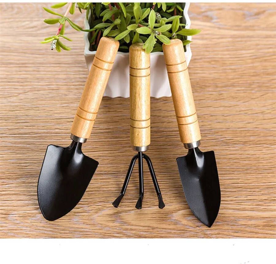 Bingfeng Huture 3 stuks speelgoed mini spade schep hark voor planten potbloemen zaailingen plant losse bodem bonsai driedelig pak mini tuingereedschap mini houten handvat ijzer tuingereedschap set