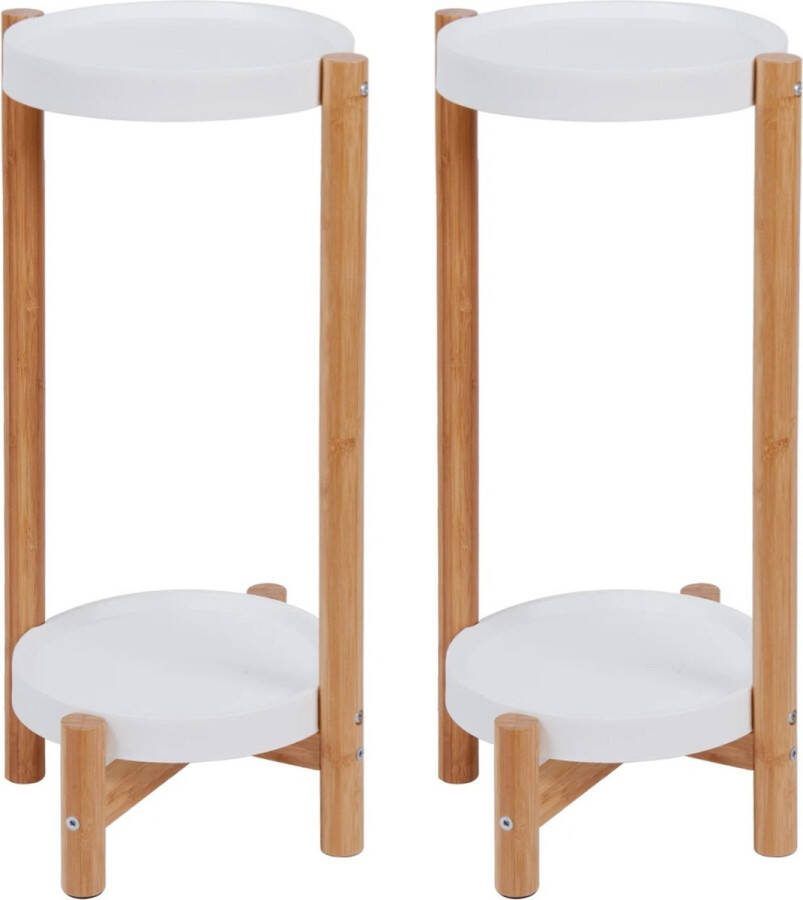 Bingopaw Plantenrek 2 niveaus rond wit met hout 2 stuks