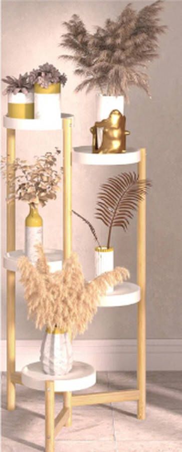 Bingopaw ShopbijStef Luxe Bamboe Plantenrek Duurzaam en Elegant Geschikt voor Zowel Binnen als Buiten Modern Design Eenvoudig Op te Zetten Inclusief Duidelijke Montage Instructies Wit