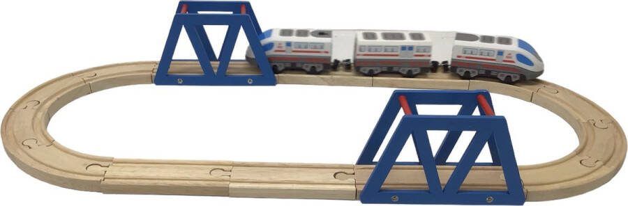 Bino Elektrische Houten Treinbaan Set Speelgoedtrein Spoorbaan Rails Spoorweg Trein Elektrisch