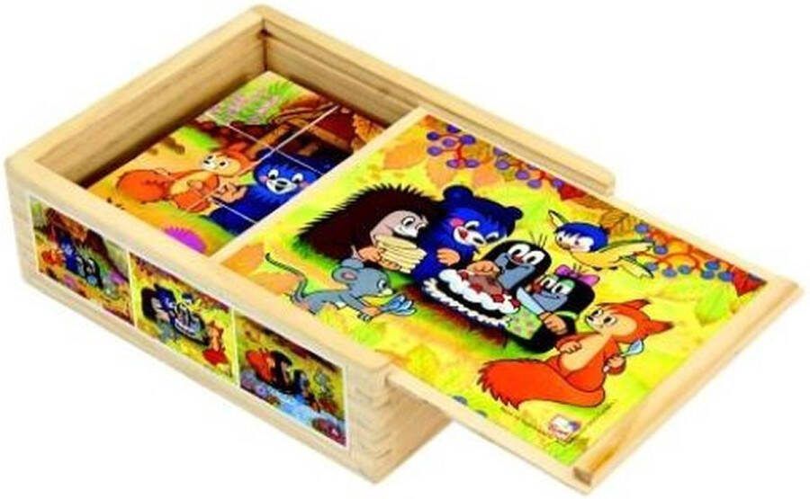 Bino Mevrouw Mol houten blokjespuzzel 12 blokjes Blokkenpuzzel 6 afbeeldingen Kinder puzzel vanaf 4 jaar Oefen met inzicht Educatief speelgoed Hout kleine Mol