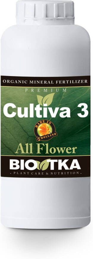 BIO TKA BioTka CULTIVA 3 ALL FLOWER 1 Ltr. Bloeivoeding bloei plantvoeding biologische plantvoeding bio supplement hydro plantvoeding aarde kokosvoeding kokos voeding coco organische plantenvoeding organisch