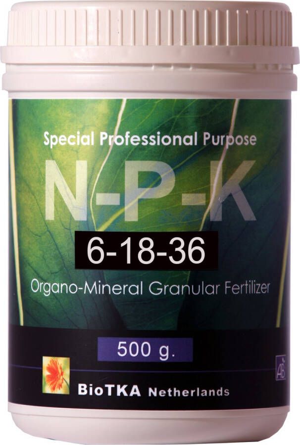 BIO TKA Microgranulaat NPK 6-18-36 Eind bloeifase (vruchtfase) 500 gr. Bio Micro plantenvoeding biologische voeding biologische plantenvoeding planten bio supplement hydro voeding plantenvoeding aarde kokosvoeding kokos voeding – bloei