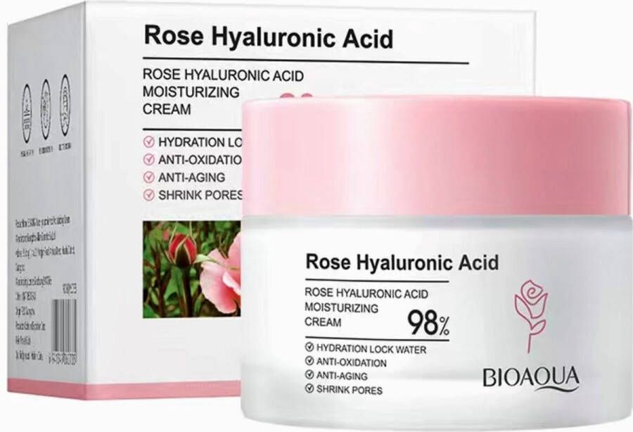 Bioaoua Anti- rimple crème met Natuurlijke Rose extract Hyaluronic acid gezichtscrème + beschermende onder oog crème