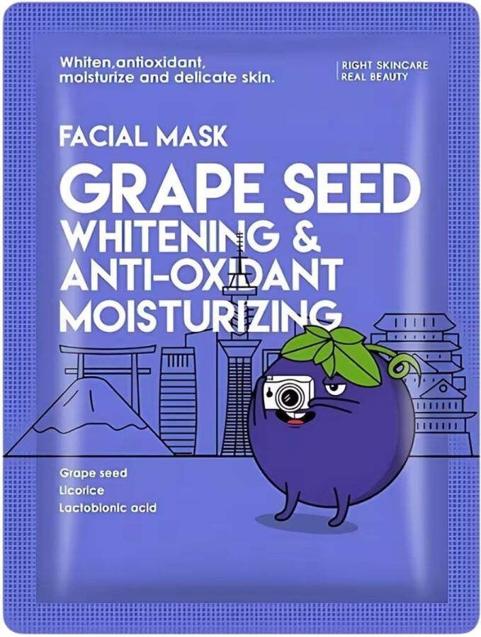 BIOAQUA Gezichtsmasker Druivenpit whitening & antioxidant hydraterend set 20 stuks