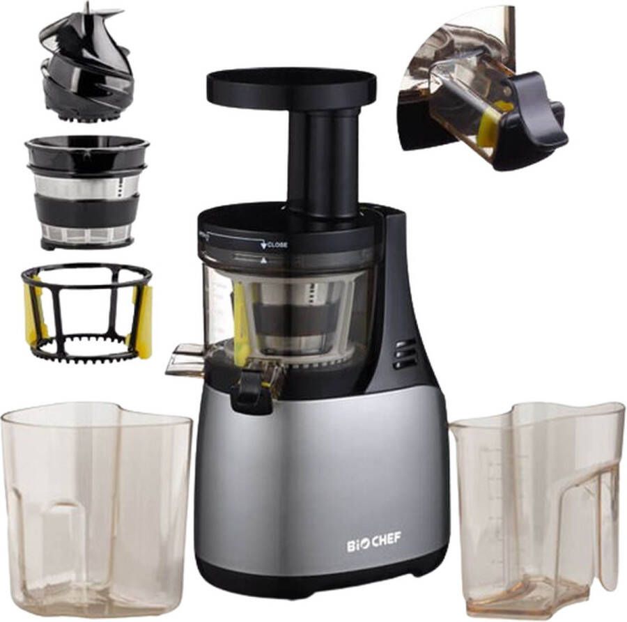 BioChef Slowjuicer Slow Juicer Fruitspers Juicers Slowjuicer Juicer voor Groenten en Fruit Sapmaker Groenten en Fruitpers Synergy Zilver 150W