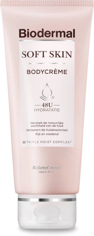 Biodermal Soft Skin Bodycrème. Verbetert de natuurlijke zachtheid van jouw huid. Dankzij het Triple Moist Complex voor 48 uur intensieve hydratatie 200ml