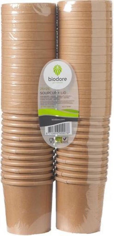 Biodore 25 Kraft Wegwerp Soepbeker 350 ml + deksel