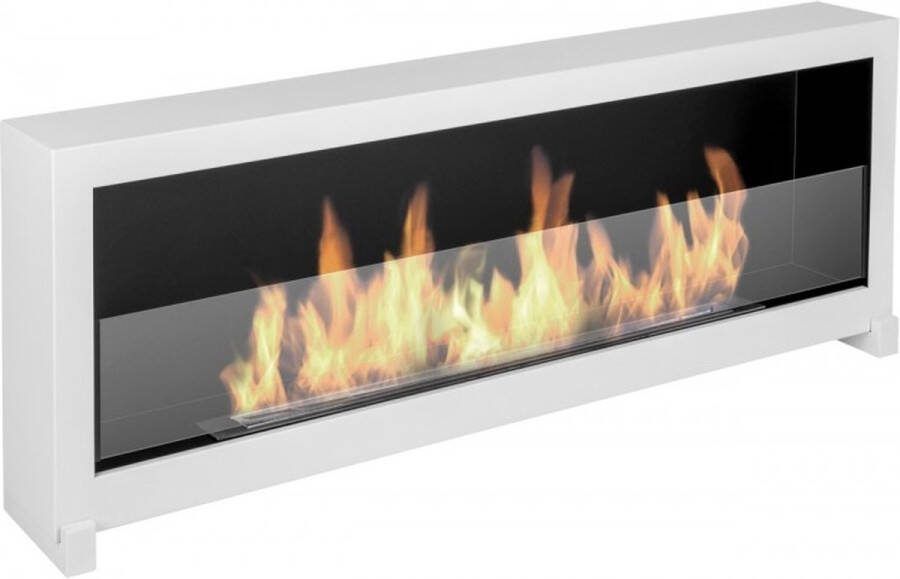 Bioethanolhaarden.com Bio-ethanol haard wit met glas 120 x 40 cm bio ethanol vrijstaand haard bio ethanol tuinhaard bio ethanol terras haard bio ethanol openhaard bio ethanol wandhaard bio ethanol hanghaard bio ethanol staand haard