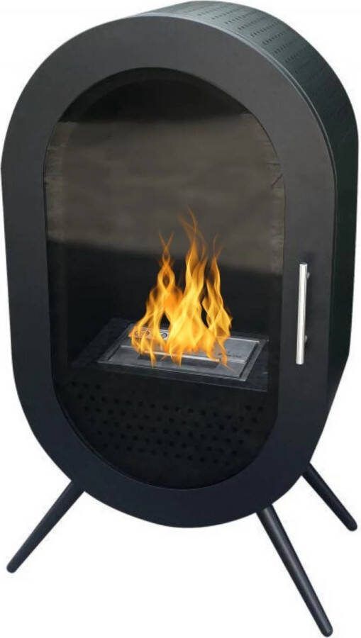Bioethanolhaarden.com Bio ethanol haarden Ranna Bio Ethanol Vrijstaand Kachel H100 CM bio ethanol zwarte moderne kachel met glas en deurtje bio ethanol tuinhaard bio ethanol kamerhaard bio ethanol sfeerhaard bio ethanol openhaard