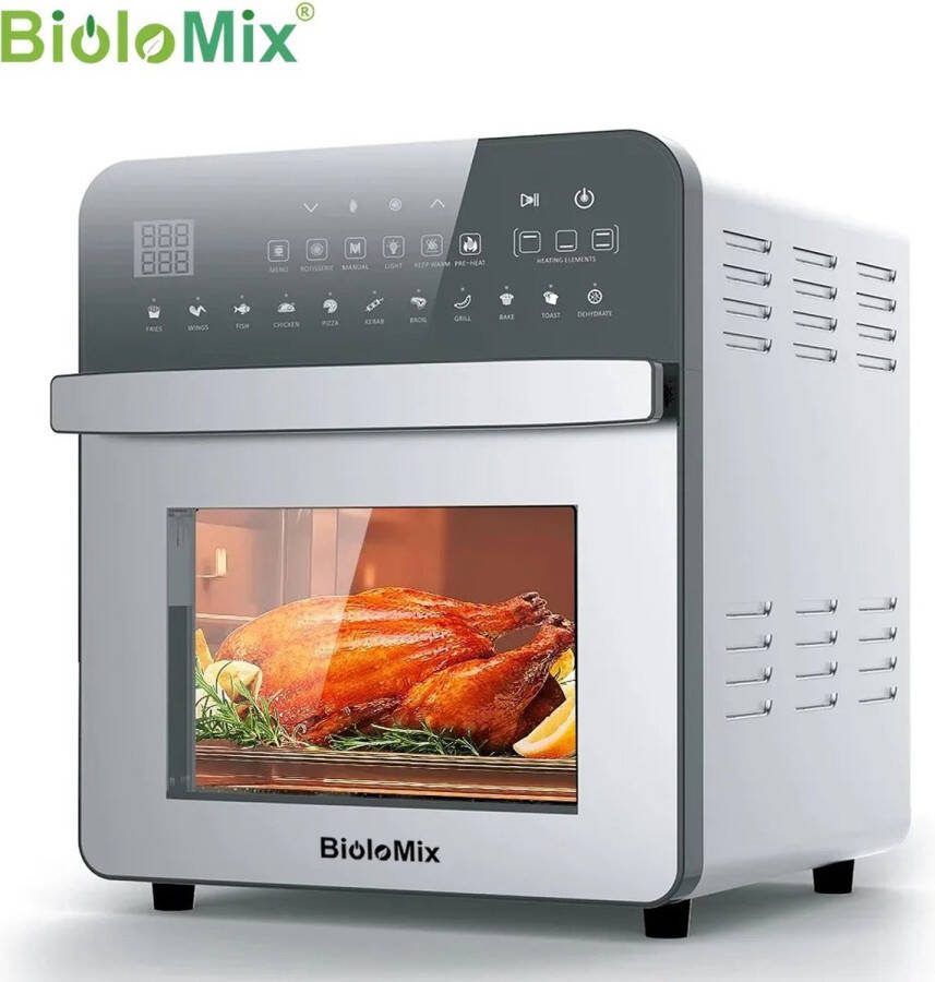 BioloMix 15L Airfryer 11 in 1 Multifunctionele Elektrische Oven 1700 Watt Led Touchscreen Met Venster Air Fryer RVS Zilver