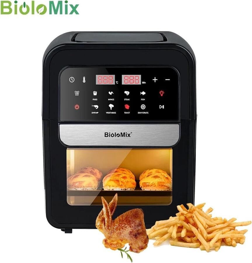 BioloMix 7L Airfryers 8 in 1 Multifunctionele Elektrische Oven 1400 Watt Led Touchscreen Met Venster Air Fryer RVS