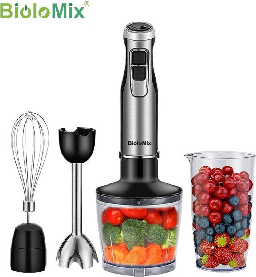 Biolomix Directly BioloMix Staafmixers 4 In 1 Staafmixer Set Handmixer 1200W Elektrische Onderdompelingsmixer Inclusief Slijpmachine En Beker Roestvrijstalen Ijsbladen