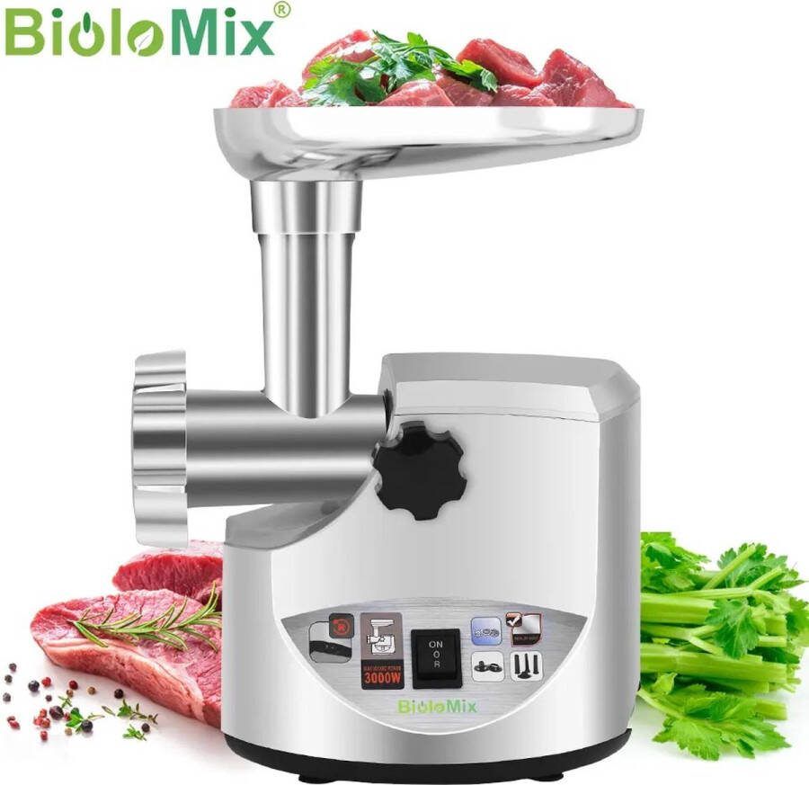 Biolomix Elektrische Vleesmolen Worstmaker 3000W 1 2KG per Minuut