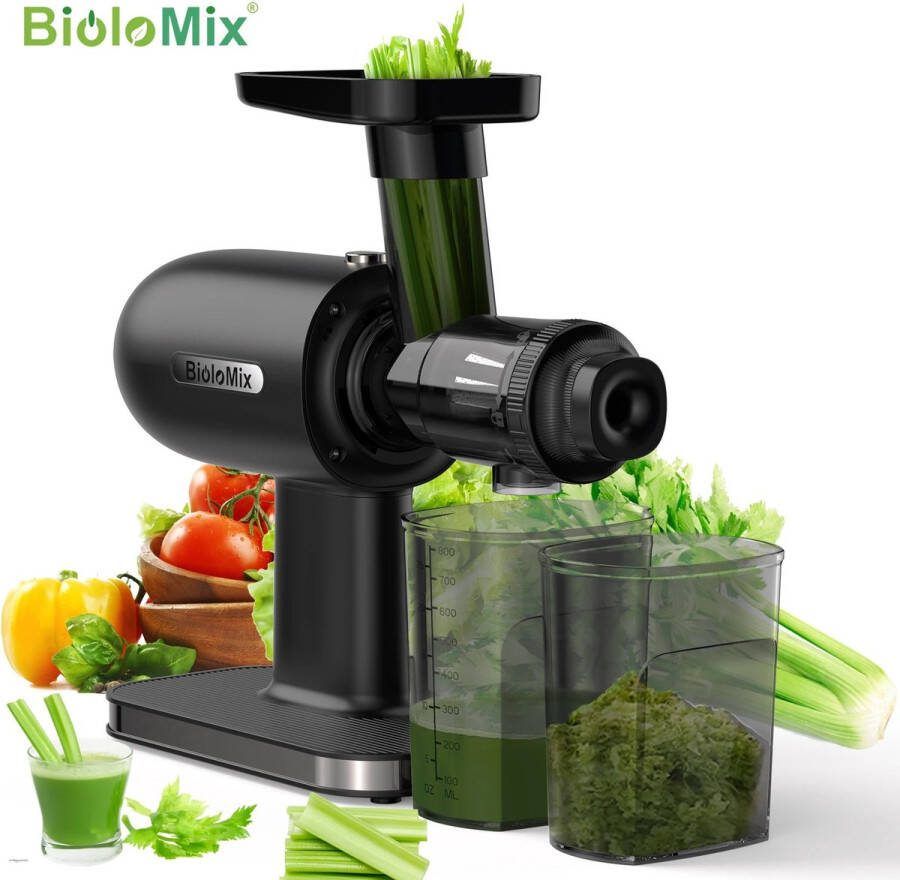 BioloMix Slowjuicer Sapcentrifuge Voor Fruit en Groente 500ML 200W Koude Pers Juicer Zwart