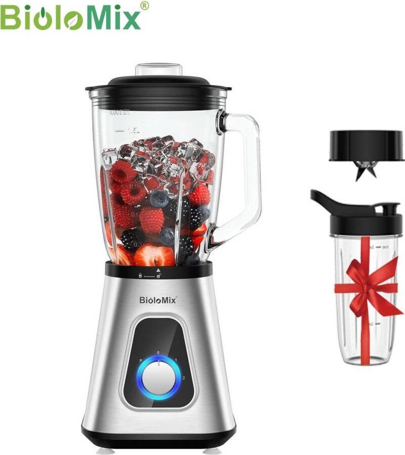 Biolomix TwindleShop BioloMix Smoothie Blender 1 5 L Glazen Pot Met extra Smoothie Beker Smoothie Maker Voor Bevroren Dranken Vruchtendranken Sauzen 1300 W