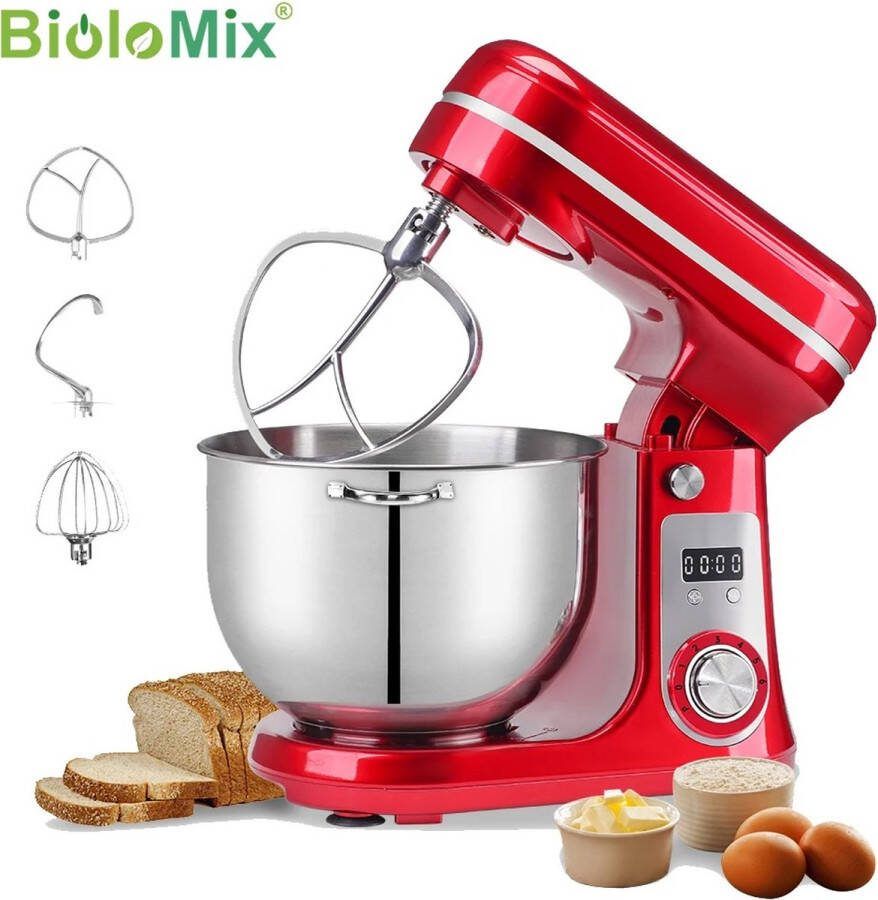 Biolomix X-Qlusive Biolomix keukenmachine Voedsel mixer Blender Stille motor Crème ei garde Deeg kneder 6 snelheid standen 1200 W 6 liter capaciteit Keukenmixer met mengkom Keuken machine