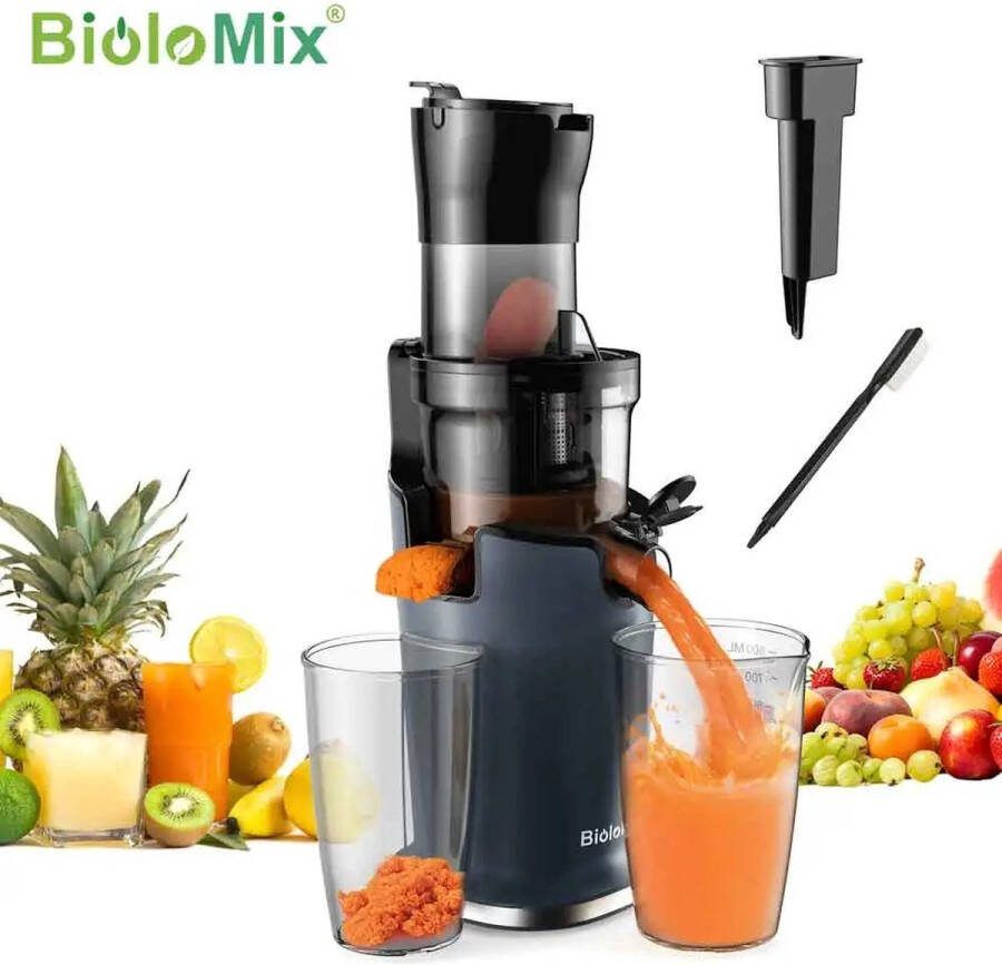 Biolomix X-Qlusive Slowjuicer Sapcentrifuge Voor Fruit en Groente 500ML 200W Koude Pers Juicer Zwart