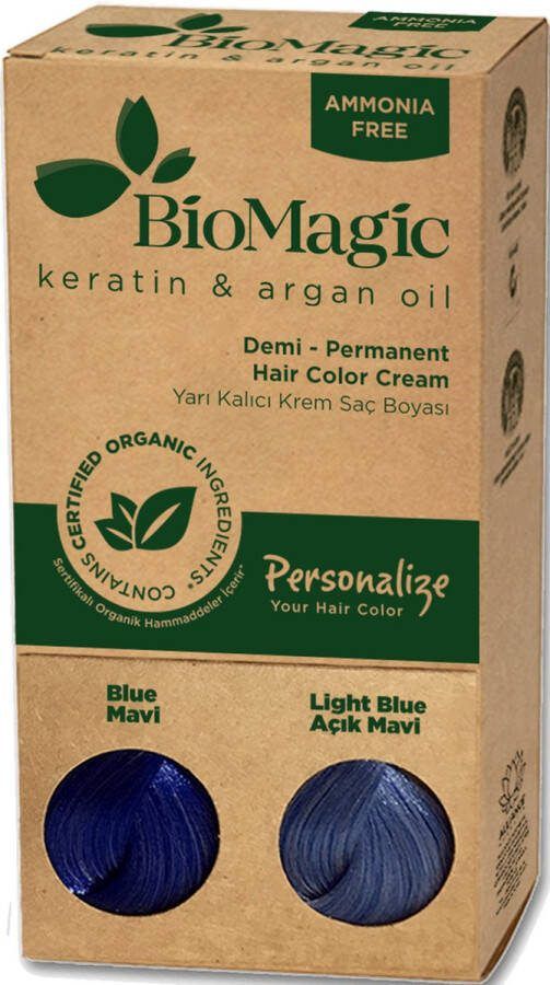 BioMagic Blauw Licht Blauw Demi Permanent Natuurlijke Haarkleuring Biologische Haarverf- verrijkt met Keratine en Arganolie zonder Ammoniak PPD en Resorcinol Dierproefvrij Organic Personalize Your Hair Color With Haarverf