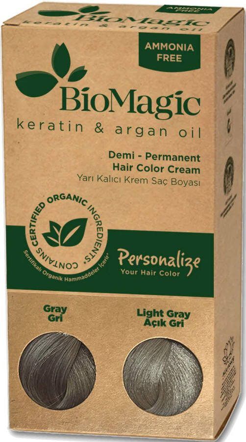 BioMagic Grijs Grey Demi Permanent Natuurlijke Haarkleuring Biologische Haarverf verrijkt met Keratine en Arganolie zonder Ammoniak PPD en Resorcinol Dierproefvrij Organic Personalize Your Hair Color With Haarverf