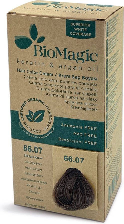 BioMagic Natuurlijke Biologische haarverf verrijkt met Keratine en Arganolie zonder Ammoniak PPD en Resorcinol- ROOD KASTANJE BRUIN 4 58 Je haar kleuren en verzorgen in één met permanente haarverf! Organic Dierproefvrij 100% Grijsdekkend