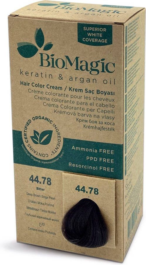 BioMagic Natuurlijke Permanente Haarverf met Biologische Ingrediënten- Donkerbruin Diep Mokka 44 78 Vegan zonder PPD