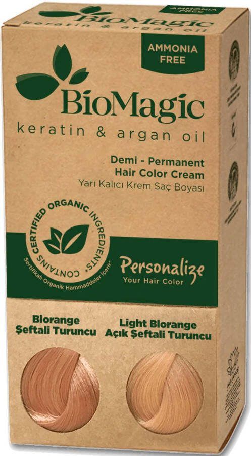 BioMagic Peach Perzik Demi Permanente Natuurlijke Haarkleuring Biologische Haarverf verrijkt met Keratine en Arganolie zonder Ammoniak PPD en Resorcinol Dierproefvrij Organic Personalize Your Hair Color With Haarverf