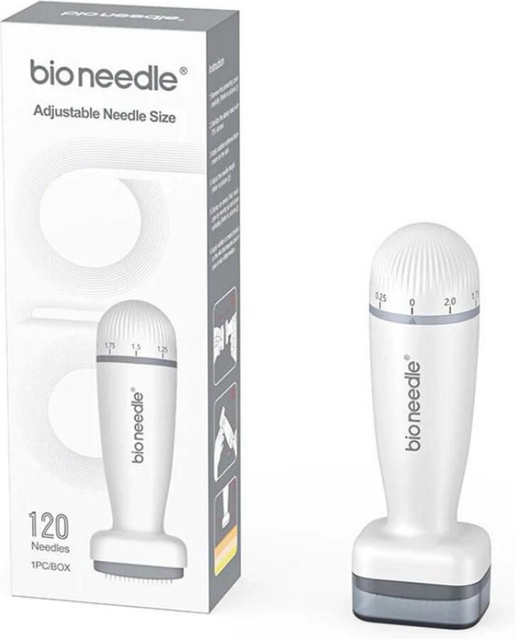 BioNeedle Microneedling Dermastamp Dermaroller Verstelbaar tot 2 mm Geschikt voor Huid Haar- en Baardgroei