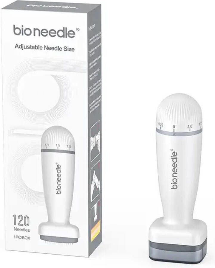 Bioneedle Dermastamp Verstelbaar Microneedling Vernieuwde Dermaroller 120 Naalden 0.25 mm tot 2 mm Geschikt voor Huid Haar- en Baardgroei Dermarolling Derma stamp Baardroller Minoxidil Haargroei Baardgroei Dermarollers