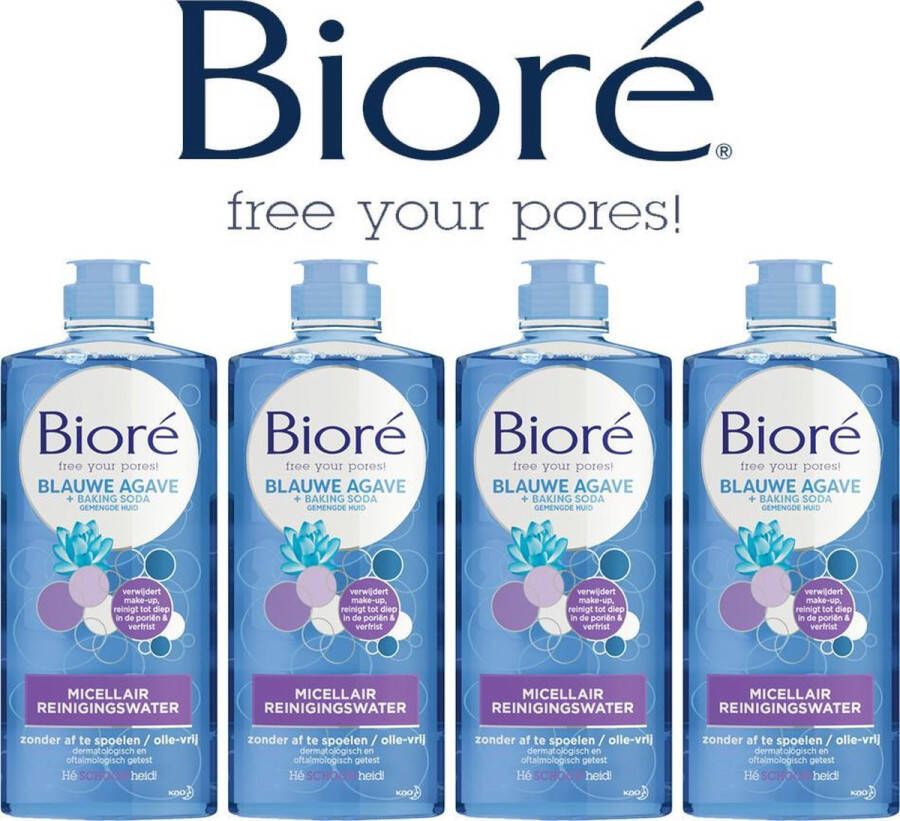 Bioré Blauwe Agave Micellair Water 4 x 300 ml Voordeelverpakking