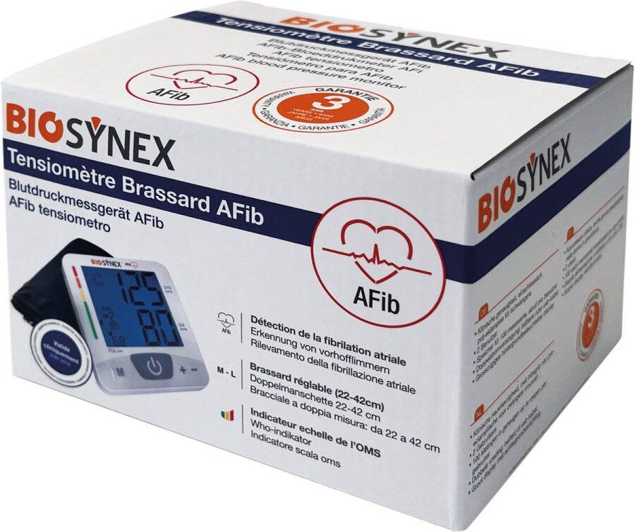 Biosynex Bloeddrukmeter Bovenarm AFIB Beroerterisico preventie Opslag 100 metingen per gebruiker Hartritmestoornissen detecteren USB