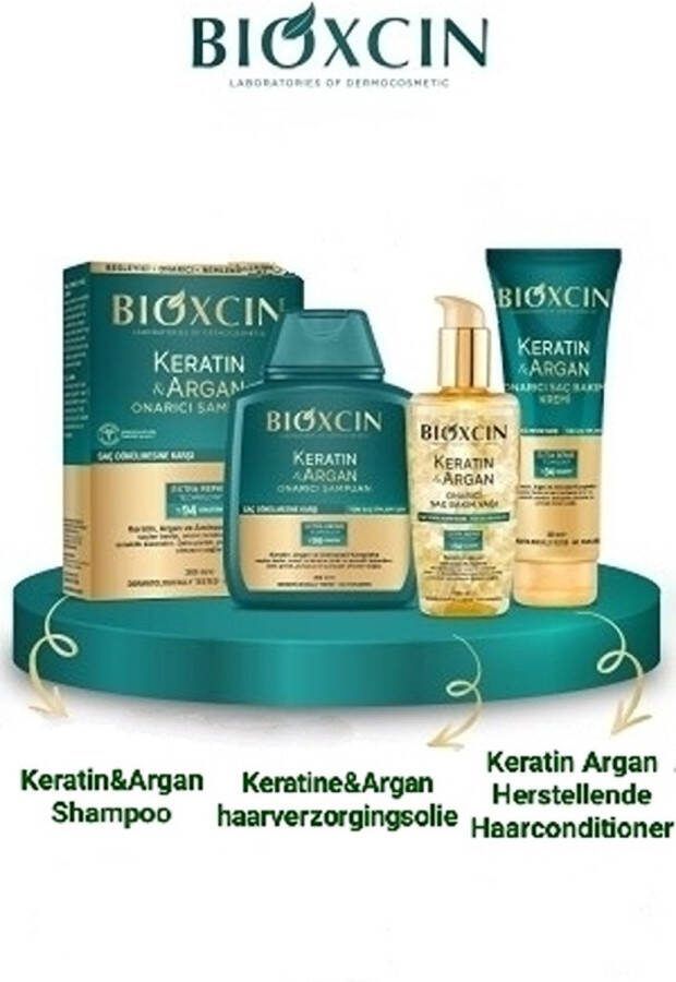 Bioxcin Haarverzorgings set 1 x keratin Argan shampoo 300 ml 1 x keratin Argan olie 150 ml 1 x keratin Argan conditioner 250 ml Bio Herbal- Anti-Haaruival