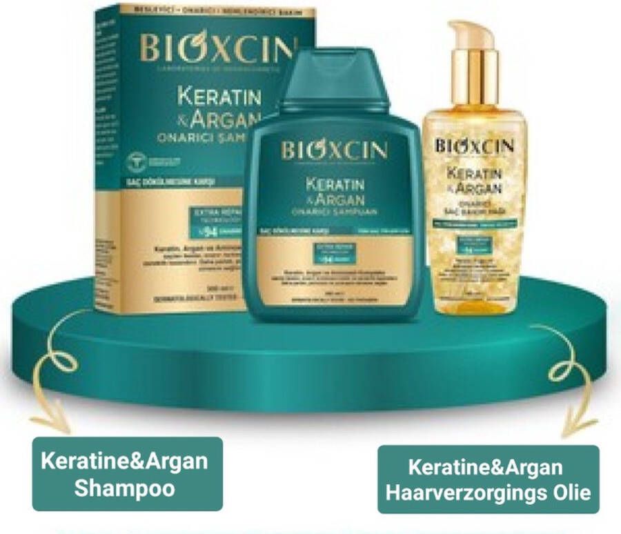 Bioxcin Keratine & Argan Herstel Shampoo 300ml + Bioxsine Keratine & Argan olie 150 (Tegen haaruitval) Bioxsine Herbal Bio haarserum Arganolie biokeratin olie Herbal argan olie