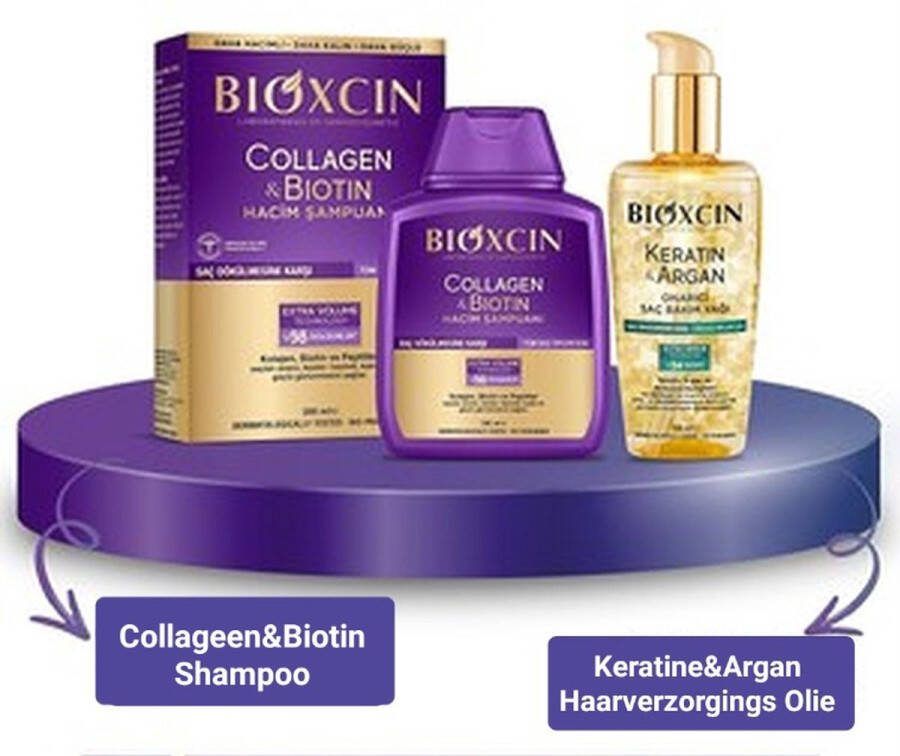 Bioxsine Collageen & Biotine Volume Shampoo 300 ml (Tegen haaruitval) + Keratine & Argan olie Herstellende Haarolie 150ml Bioxcin Herbal Bio haarserum Arganolie biokeratin olie Herbal argan olie -Haarolie