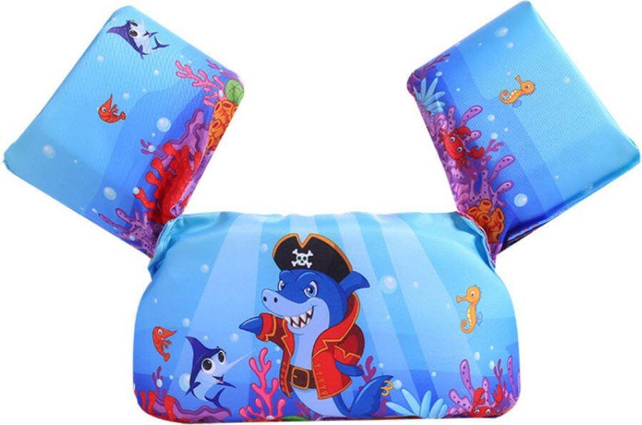 Birony Puddle Jumper Deluxe Zwemvest Kind 2 Tot 6 Jaar Verstelbare Zwembandjes Voor Kinderen Zwemvleugels 14 tot 25 Kg Piraten Haai