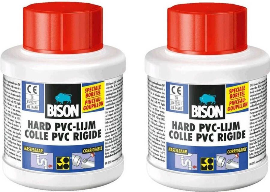 Bison 2x potjes hard PVC lijm 100 ml Montage lijmen Watervaste lijm