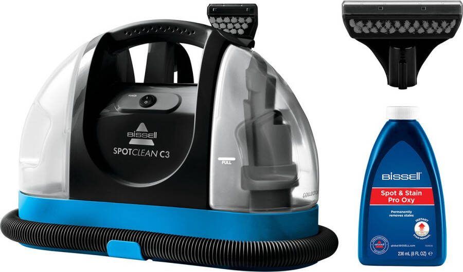 BISSELL SpotClean C3 Tapijt- trap- en autostoelreiniger 340 W krachtige zuigkracht Dubbele tanks Spray scrub en stofzuiger Vlekkenreiniger 81 dB 3619N