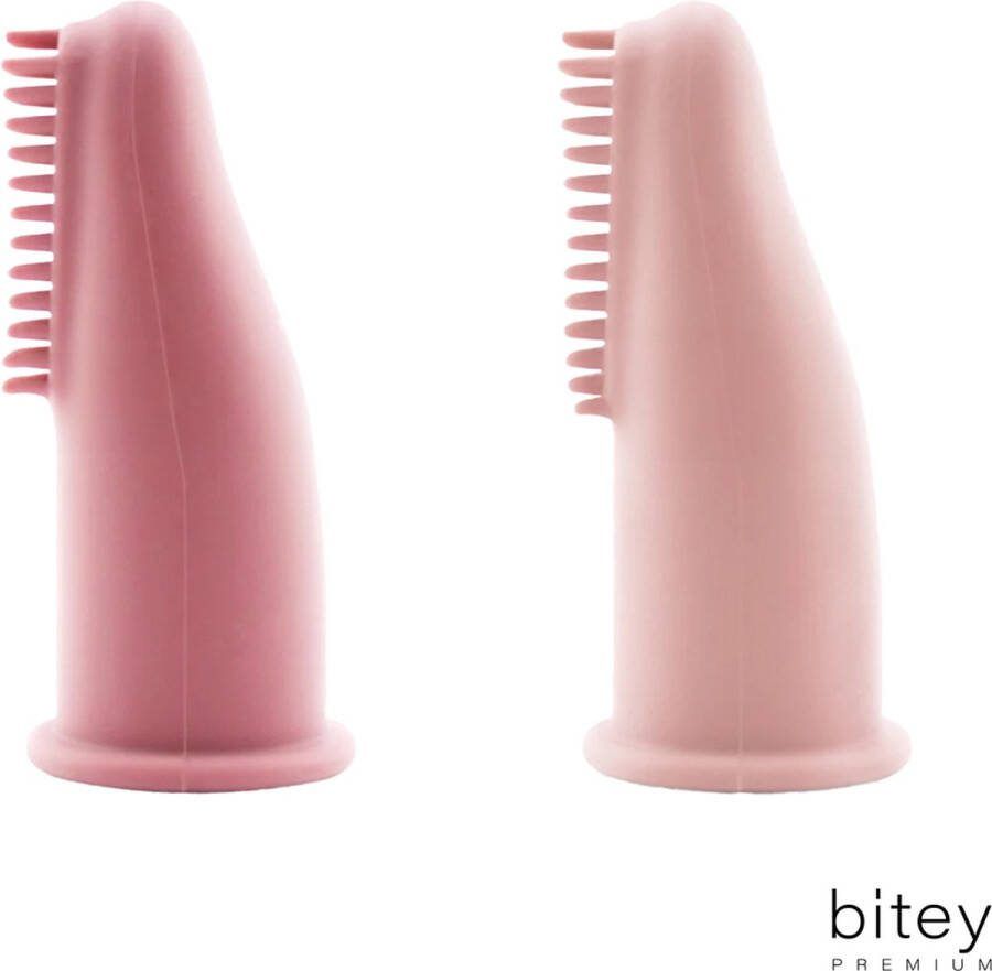 Bitey Premium Babytandenborstel Vingertandenborstel Duo-pack Blush Harmony Siliconen Baby Kind Peuter