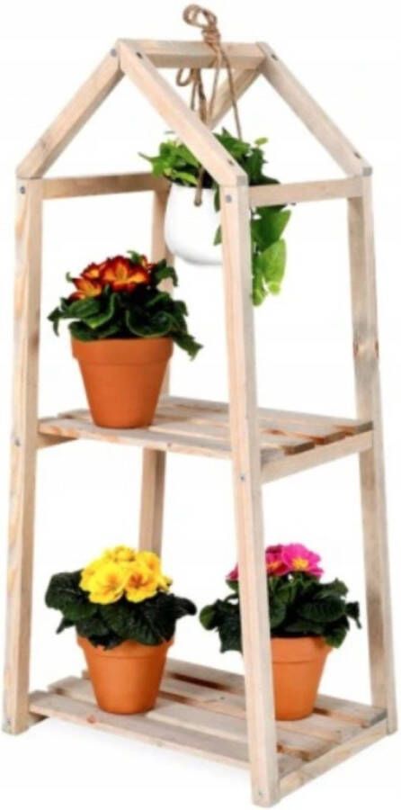 Bizon Wood Plantenrek binnen | 2 etages | hangplant | Plantentafel | Bloempot houder | Bloempothouder | Plantstandaard | Plantenrek buiten | Plantentafeltje voor binnen | Plantenstandaard binnen | Houtkleur |