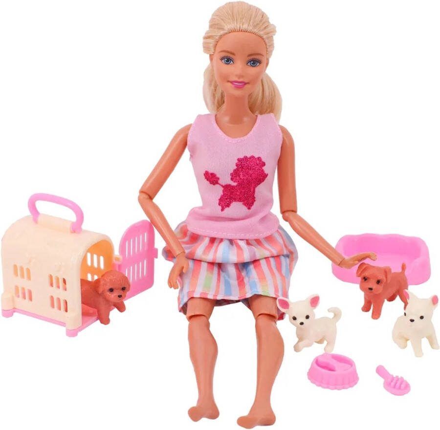 Bjdbus Accessoires pop Hond thema Honden ligmand reismand voerbak borstel speeltje Geschikt voor o.a. Barbie In cadeauverpakking