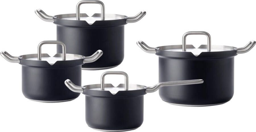 BK Q-linair Master Black kookpannenset 4-delig veilig afgietsysteem inc. RVS deksel inductie